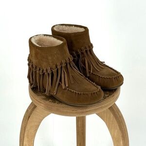 Cloud 9 Sheepskin Shearling Booties / Moccasin style with Fringe